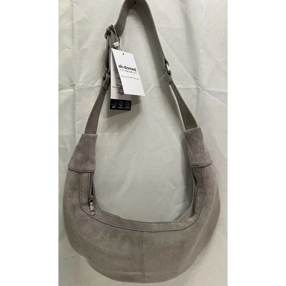 NWT ah.dorned grey vegan suede hobo bag